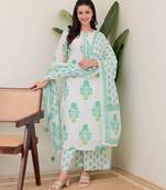 Green elegant rayon kurti set with digital print muslin dupatta & rayon bottomethnic wear