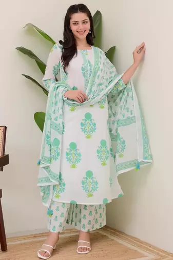 Green elegant rayon kurti set with digital print muslin dupatta & rayon bottomethnic wear