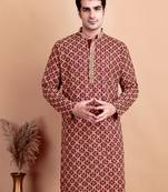 Maroon chikankari cotton embroidery men kurta