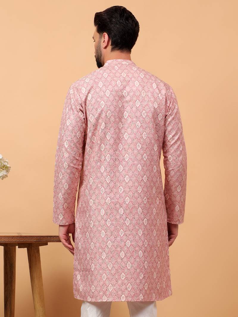 Pink sequins work aari men kurta