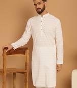 White chikankari cotton embroidery men kurta