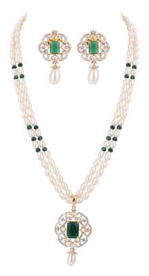 pearl necklace set green double strand 1