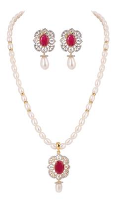 pearl necklace set ruby floral design 1
