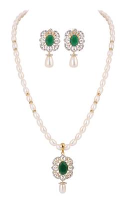 freshwater pearl necklace set emerald cz floral 1