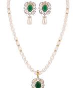 freshwater pearl necklace set emerald cz floral