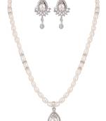 pearl necklace set with teardrop crystal pendant & matching drop earrings