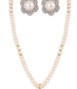 pearl necklace set with crystal floral pendant & matching stud earrings