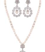 rhodium plated pearl necklace set with crystal chandelier pendant