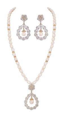 floral crystal pearl necklace set with chandelier drop design 1