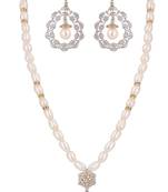 floral crystal pearl necklace set with chandelier drop design