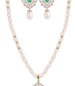 emerald stone designer pearl necklace set with intricate crystal work