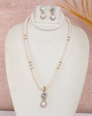 crystal studded pearl necklace set with elegant drop pendant 1