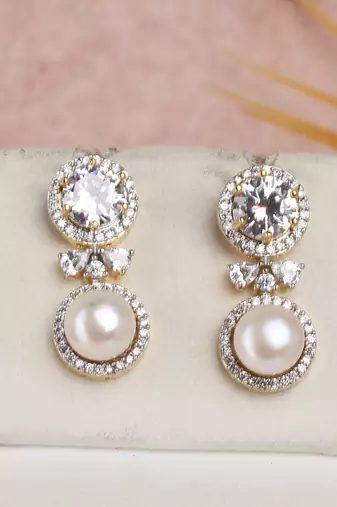 crystal studded pearl necklace set with elegant drop pendant