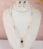 emerald green stone & pearl necklace set with dual drop pendant