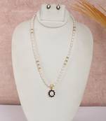 pearl necklace set with navy stone floral drop pendant