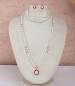 delicate pearl necklace set with blush pink floral pendant