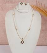pearl necklace set with multicolor stone detailing & rhodium finish