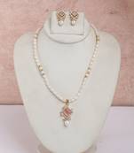 pearl necklace set with blush pink square stone pendant