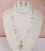elegant pearl necklace set with yellow stone drop pendant