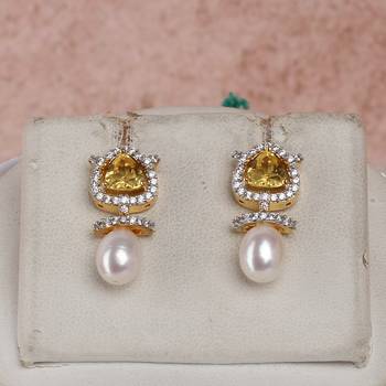 elegant pearl necklace set with yellow stone drop pendant 2