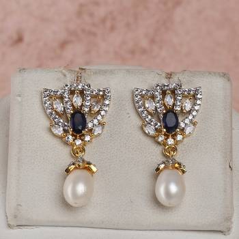 classic pearl necklace set with dark blue stone pendant accent 2