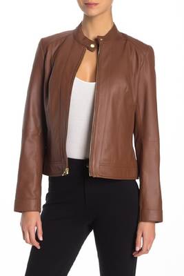 women's black lambskin leather moto jacket snap collar 1