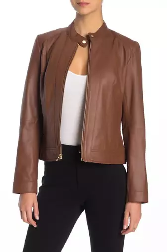  women's lambskin leather jacket snap-neck leather moto jacket