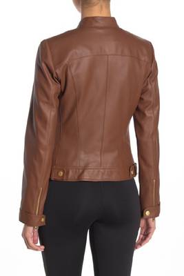 women's black lambskin leather moto jacket snap collar 3