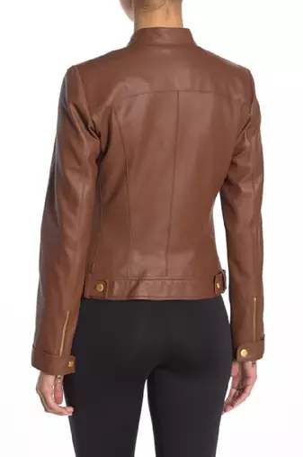 women's black lambskin leather moto jacket snap collar