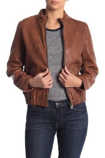 Women's lambskin leather jacket brown leather stand collar jacket