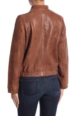 women's brown lambskin leather stand collar jacket 2