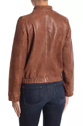 women's brown lambskin leather stand collar jacket