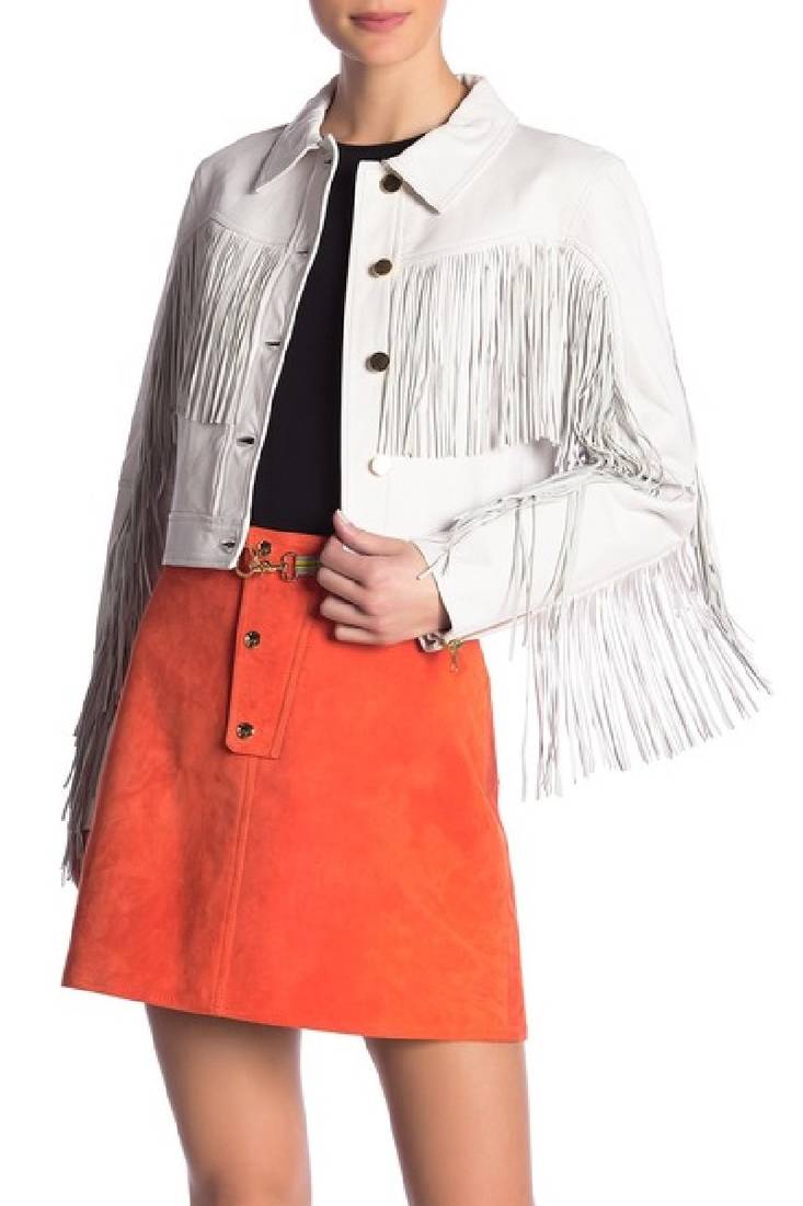 Women's lambskin leather jacket tassel classic fringe leather jacket