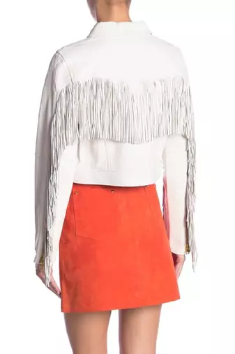 women's brown lambskin leather tassel fringe jacket