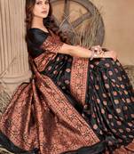 Black soft silk blend banarasi jacuard work designer party wear saree with unstitched blouse piece