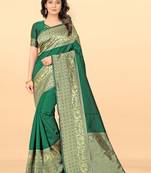 Green soft silk blend banarasi jacuard work designer party wear saree with unstitched blouse piece
