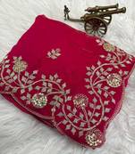 rani pink color embroidery work Fandy satin silk saree