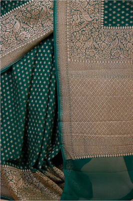 Green silk blend banarasi saree with unstitched blouse piece 4
