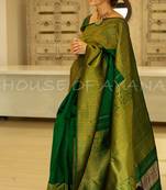 Green soft silk blend banarasi jacuard work designer party wear saree with unstitched blouse piece