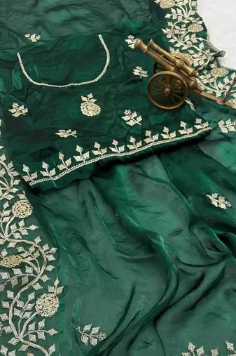 green color embroidery work Fandy satin art silk saree