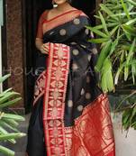 Black red silk blend banarasi saree with unstitched blouse piece