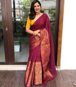 Maroon soft silk blend banarasi jacuard work designer party wear saree with unstitched blouse piece