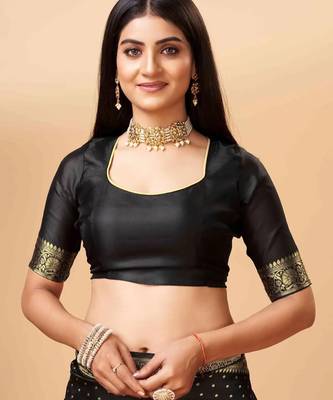 black silk blend banarasi saree with unstitched blouse piece 5