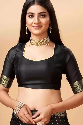 black silk blend banarasi saree with unstitched blouse piece