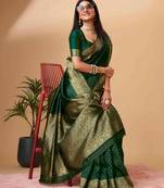 green soft silk blend banarasi jacuard work designer party wear saree with unstitched blouse piece