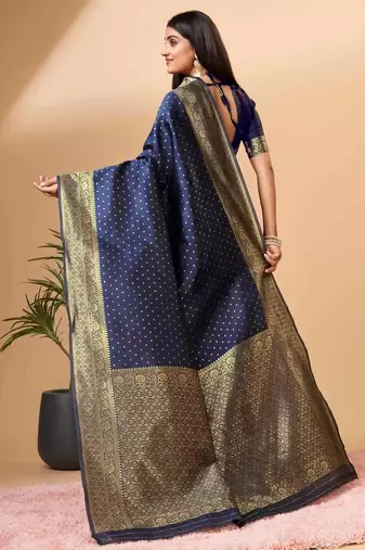 Blues oft silk blend banarasi saree with unstitched blouse piece