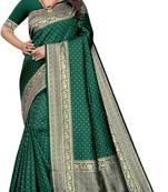 Green soft silk blend banarasi jacuard work designer party wear saree with unstitched blouse piece