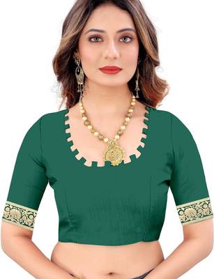 Green silk blend banarasi saree with unstitched blouse piece 3