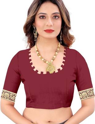 Maroon silk blend banarasi saree with unstitched blouse piece 4