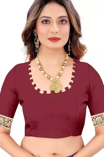 Maroon silk blend banarasi saree with unstitched blouse piece